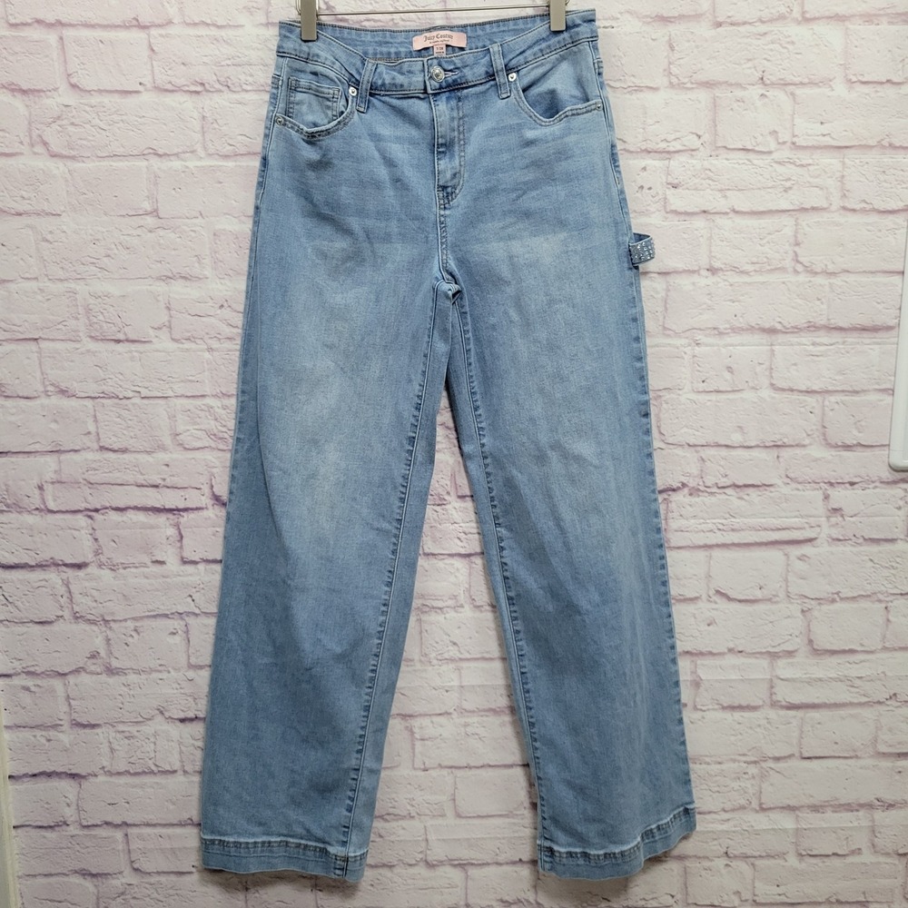 Juicy Couture Rhinestone Carpenter Jeans Womens 7 Bedazzled Wide Leg Y2K *FLAW
